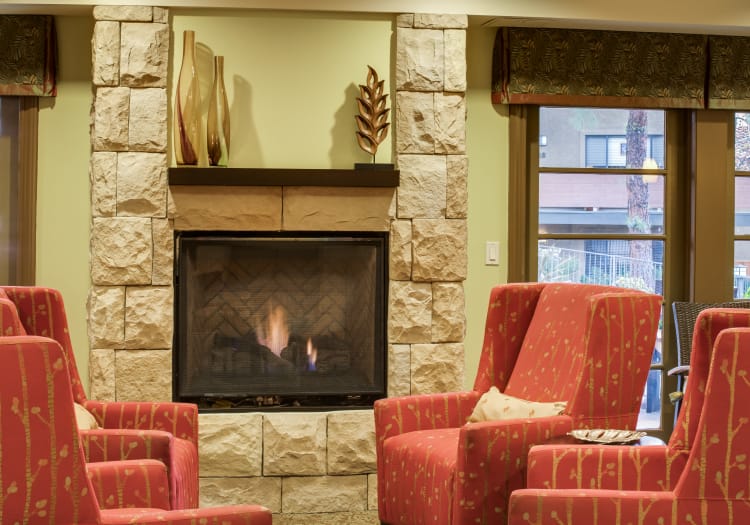 Living room with fireplace at The Reserve at Thousand Oaks in Thousand Oaks, California