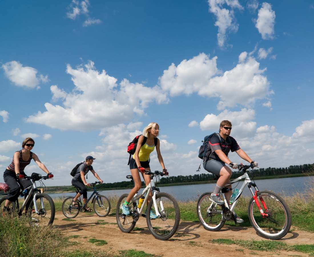 Biking on a path near Waters Edge in Sacramento, California