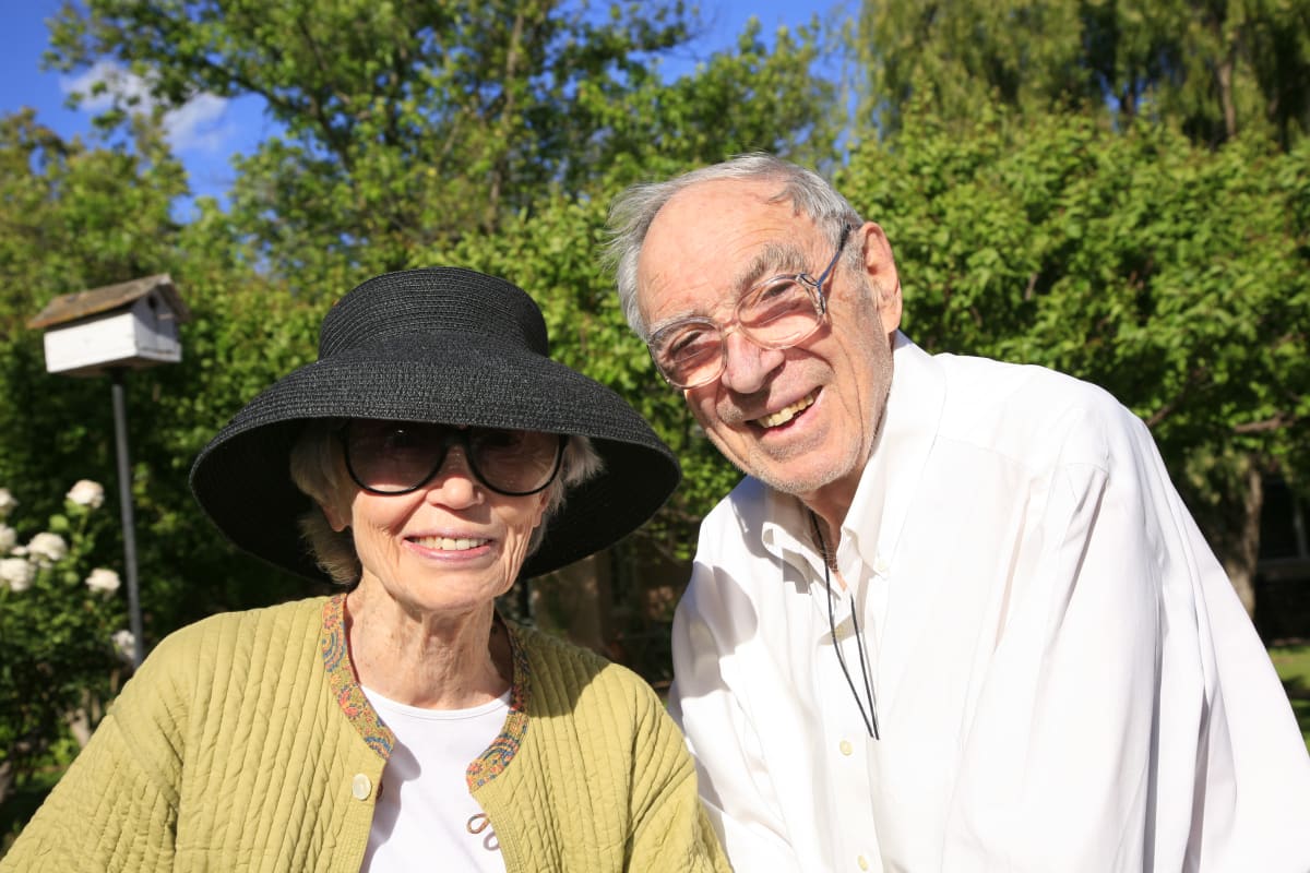 Two happy residents enjoying a sunny day at Gables of Ojai in Ojai, California