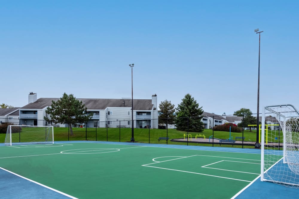 Sports court with soccer goals
