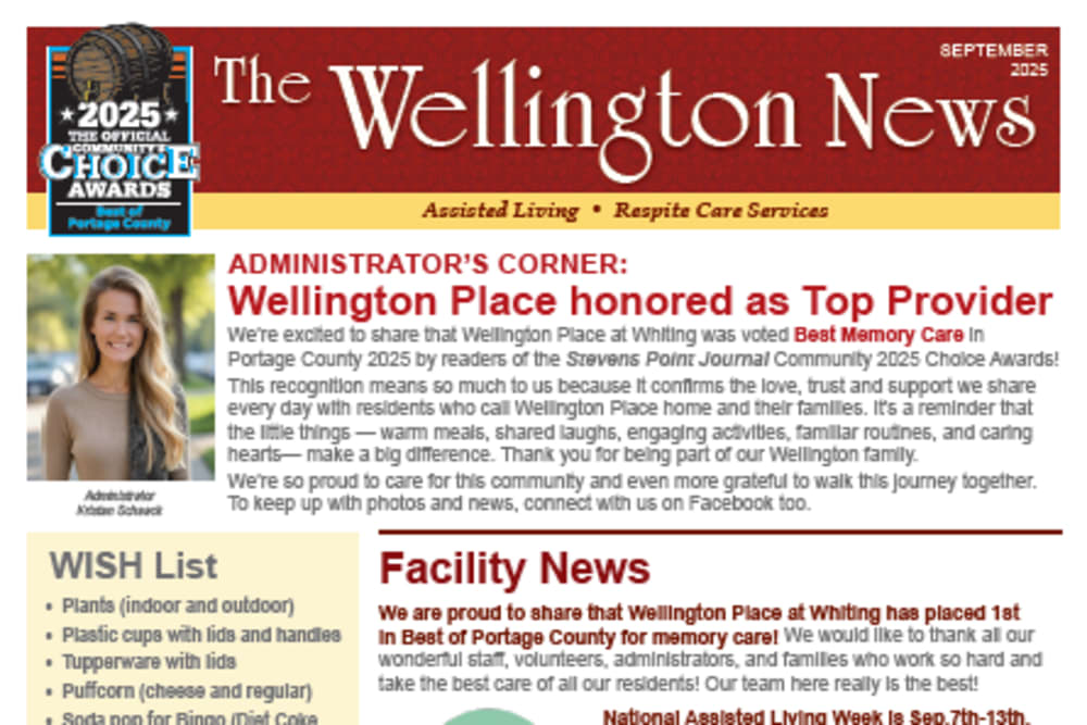 September 2025 Newsletter at Wellington Place at Whiting in Stevens Point, Wisconsin