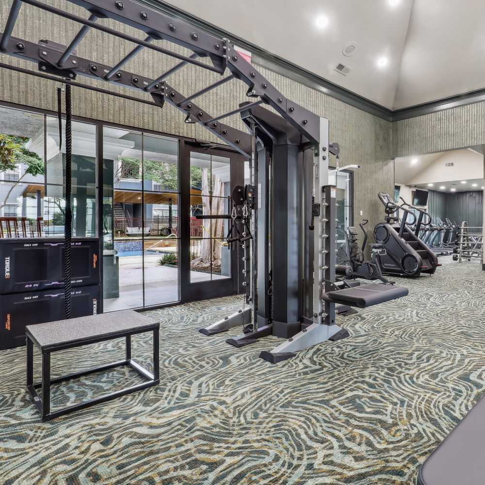 Spacious fitness center at Vail Cliffside in Arlington, Texas