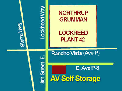 Location map for AV Self Storage in Palmdale, California