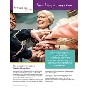 Read the senior living vs. living at home white paper at Aspired Living of Prospect Heights in Prospect Heights, Illinois. 