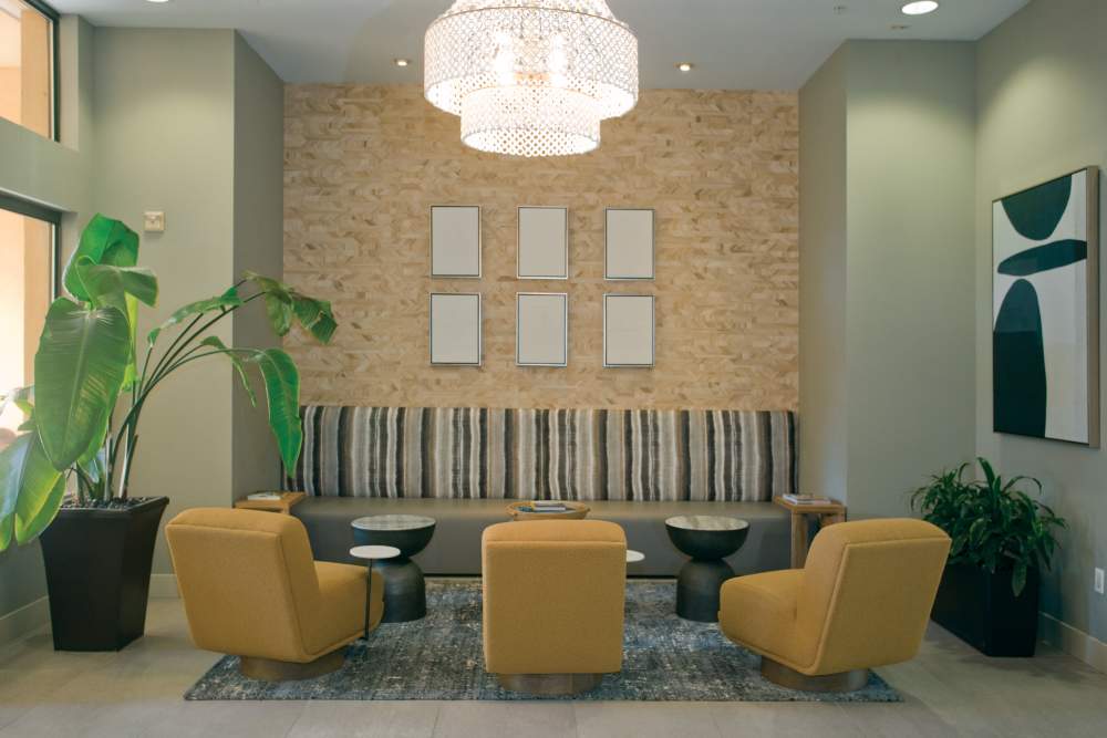 Lobby with comfortable seating at 1010 Pacific in Santa Cruz
