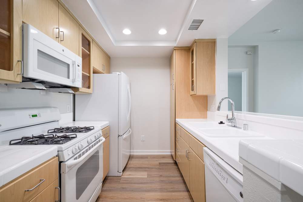 Open-concept kitchen at Capri Apartments in Marina Del Rey, California.