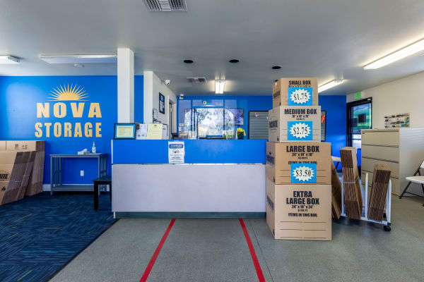 Packing supplies available for purchase in the office at Nova Storage in Palmdale, California