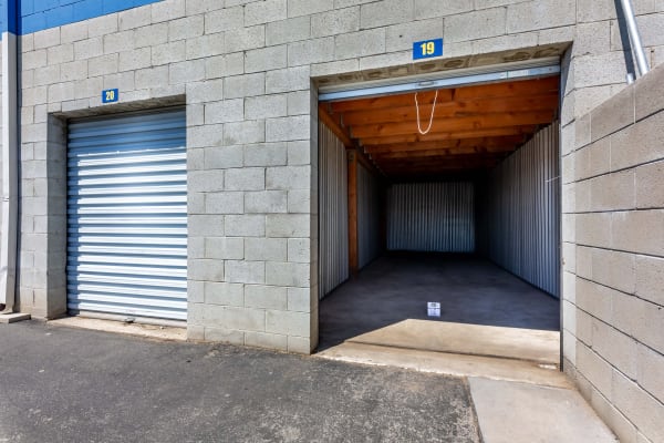 A drive-up storage unit at Nova Storage in Sylmar, California
