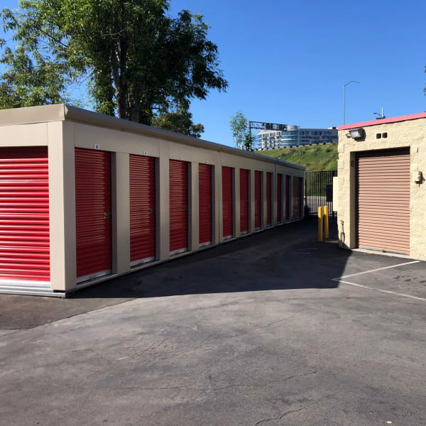 Outdoor storage units with drive-up access at StorQuest Self Storage in Los Angeles, California