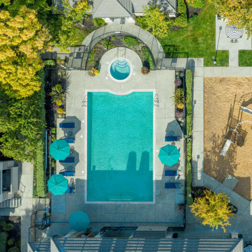 Aerial view of the pool at Sherwood in Folsom, California