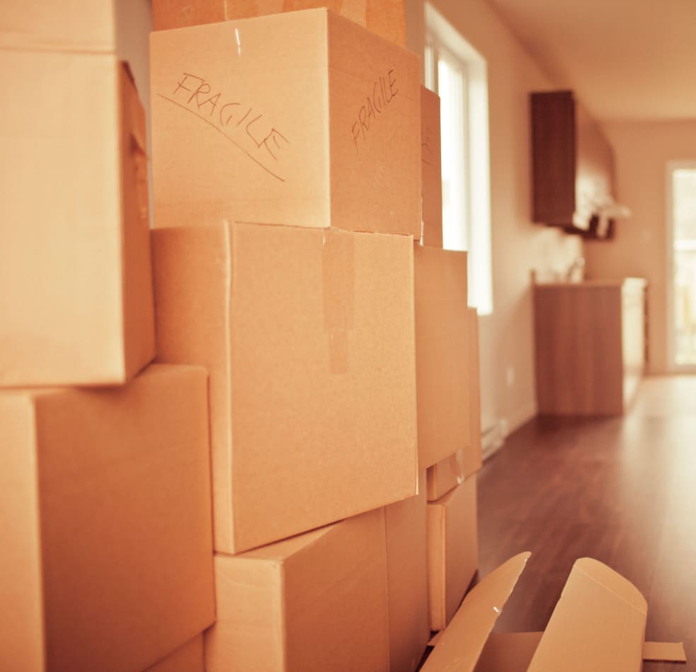 Moving boxes packed up and ready to be stored at A Shur-Lock Self Storage in Saint Charles, Missouri