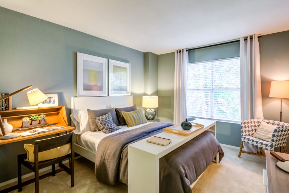 Spacious main bedroom with a large window for natural lighting at Residences at Belmont in Fredericksburg, Virginia