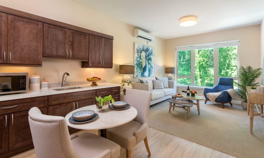 An assisted living apartment living room at Touchmark at All Saints in Sioux Falls, South Dakota