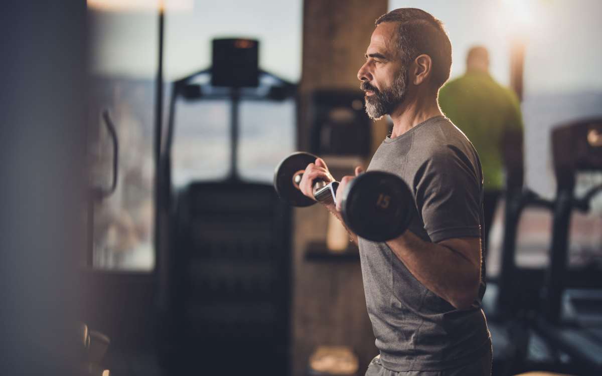 Resident doing workout in gym at The Residences at Patapsco in Ellicott City, Maryland
