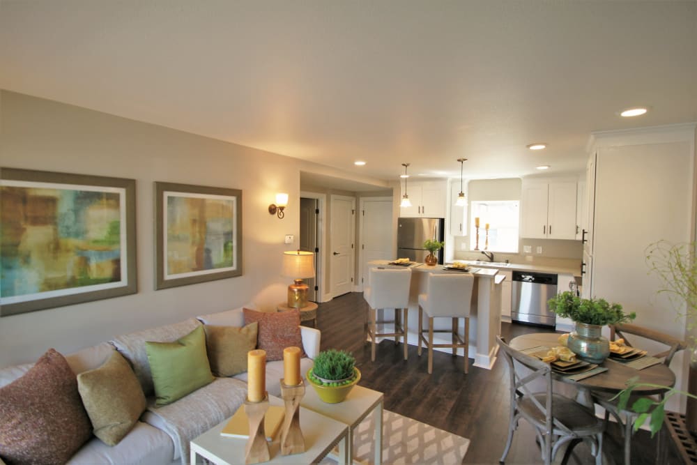 Beautiful, gourmet kitchen in a model home at Ramblewood Apartment Homes in Fremont, California