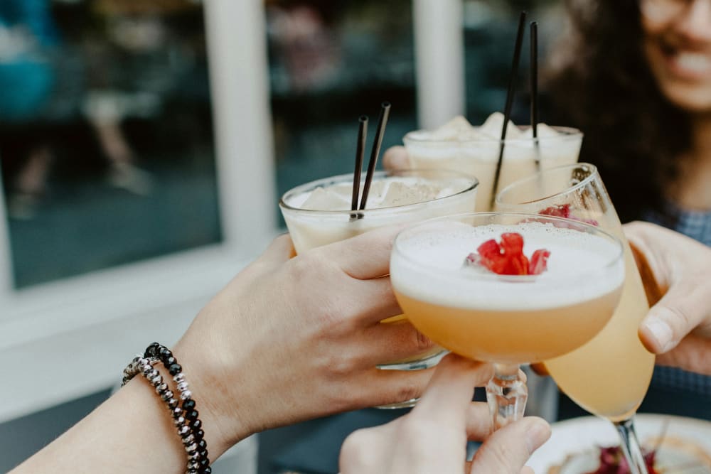 Residents gathering for drinks near Lofts on Grove in Grand Rapids, Michigan 