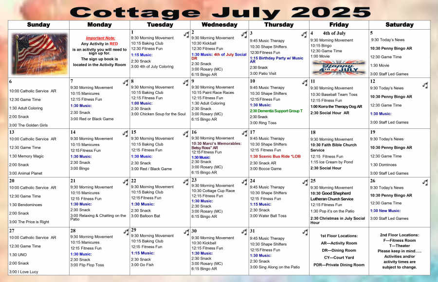 View the Memory Care Calendar from The Keystones of Cedar Rapids in Cedar Rapids, Iowa 
