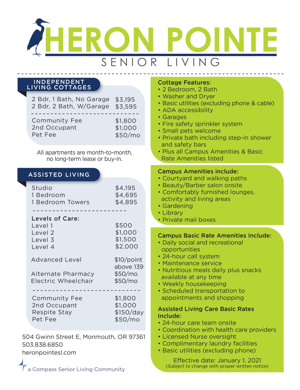 Heron Pointe Senior Living rates