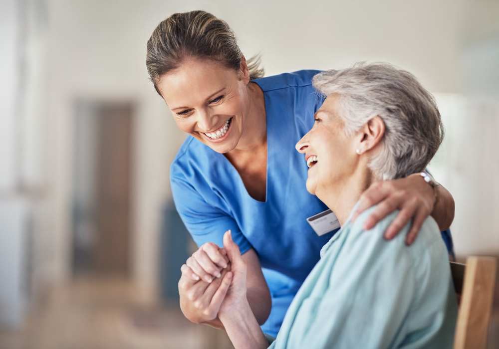 Caretaker helping resident at Clearwater at Sonoma Hills in Rohnert Park, California