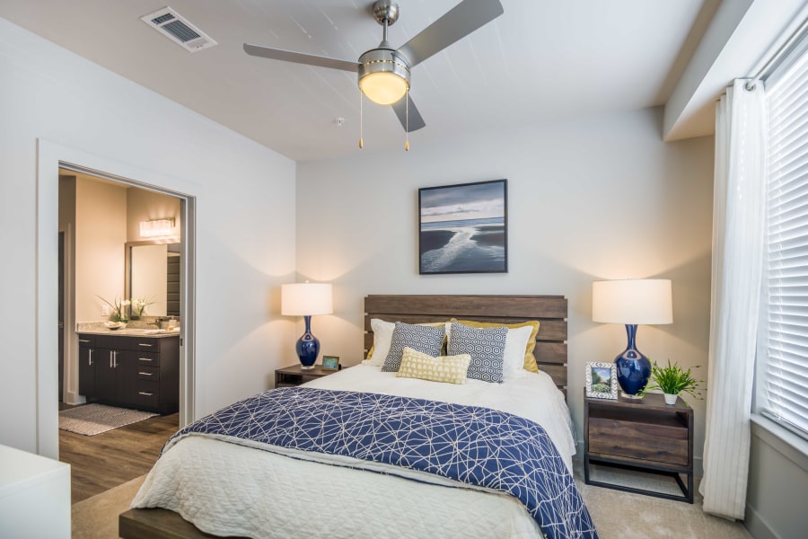 Model master bedroom at Leigh House in Raleigh, North Carolina