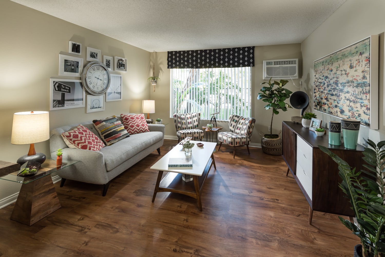 Living room at UCE Apartment Homes in Fullerton, California