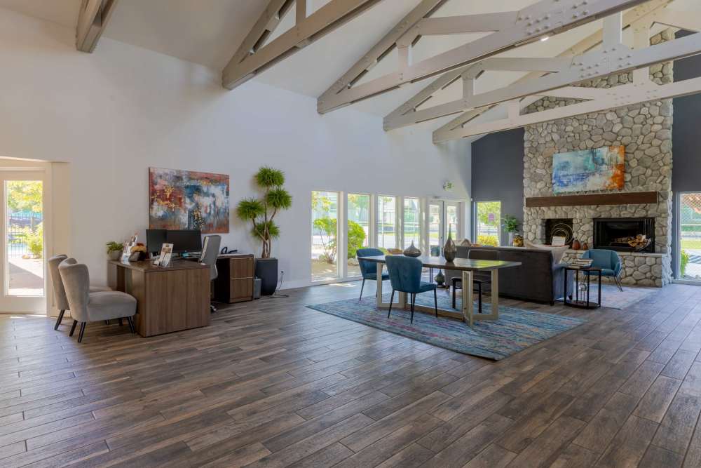 Large leasing office with hardwood floors at The Lodge at McCarran Ranch Apartment Homes in Reno, Nevada