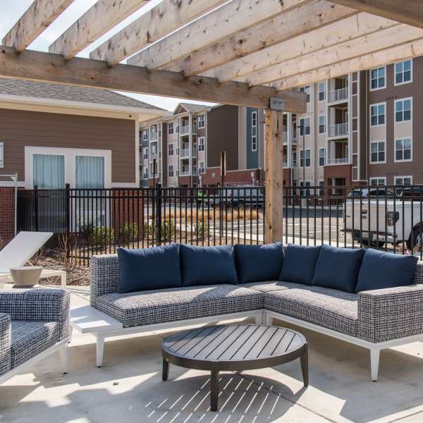 Pool deck with outdoor furniture at Palmer's Creek, Fredericksburg, Virginia