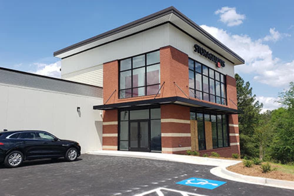 The exterior of the office at Monster Self Storage in Warner Robins, Georgia