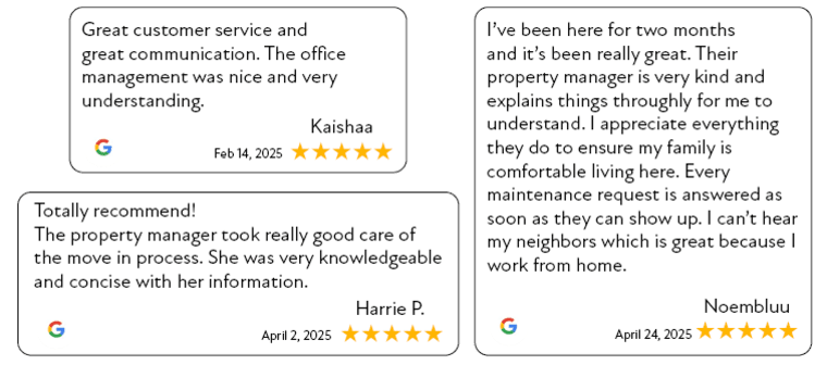 positive user reviews in the form of three bubbles