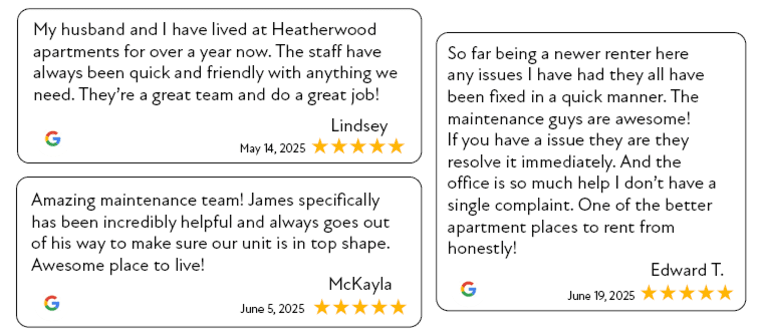 three examples of five star google reviews