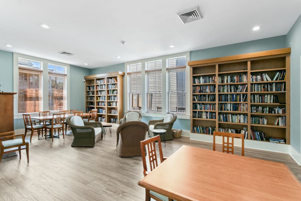 Library in the clubhouse at Village Square Apartments in Norfolk, Virginia