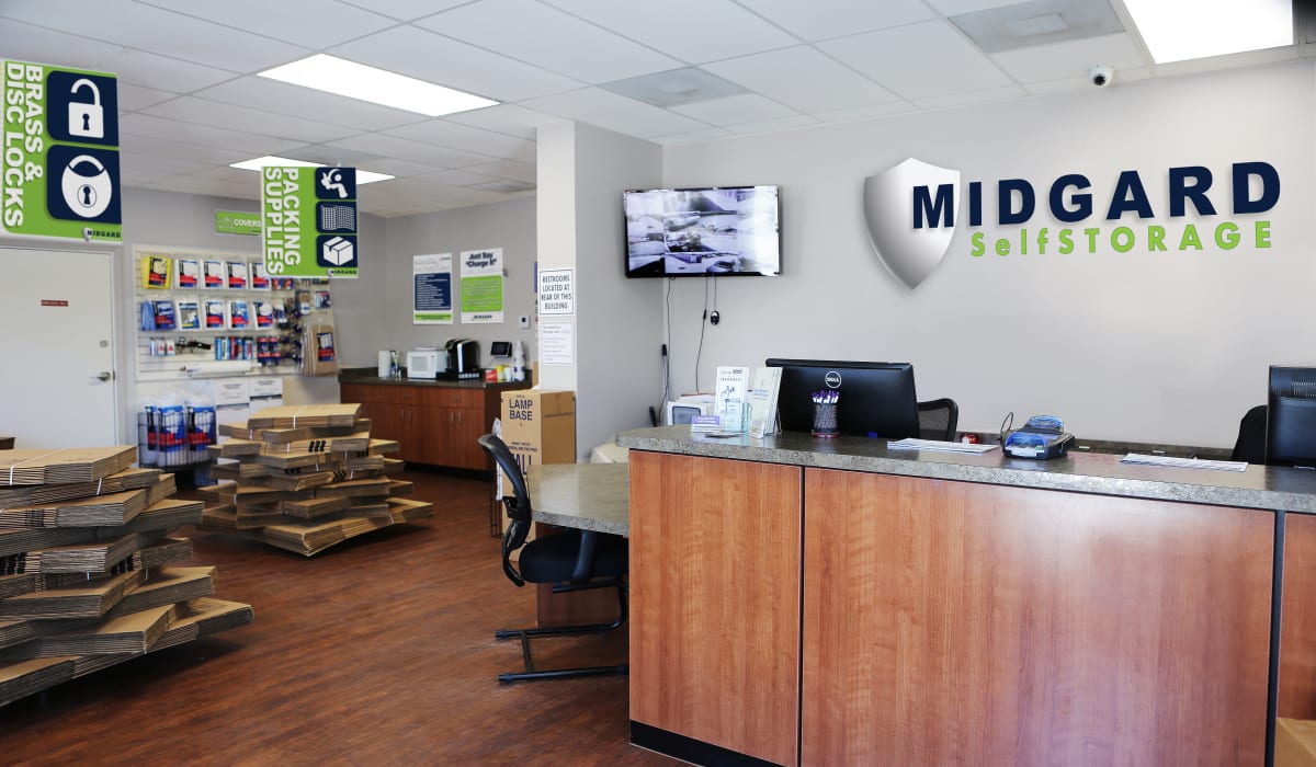 Leasing desk at Midgard Self Storage in Wilmington, North Carolina