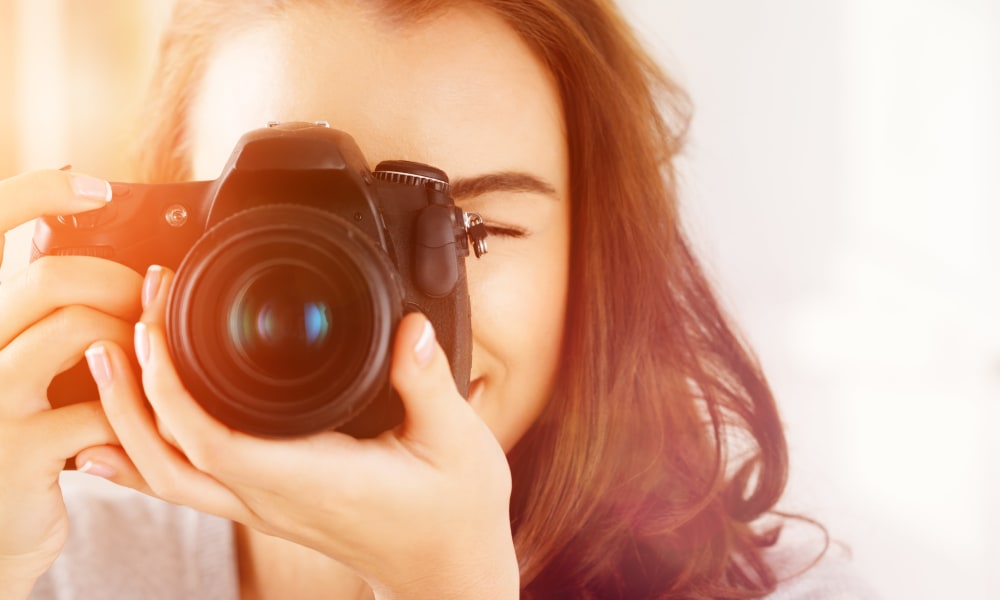 Resident with camera at Cavalier Manor in Eastpointe, Michigan
