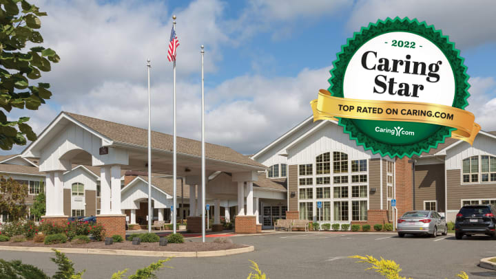 Exterior image of community with caring.com award logo displayed on top