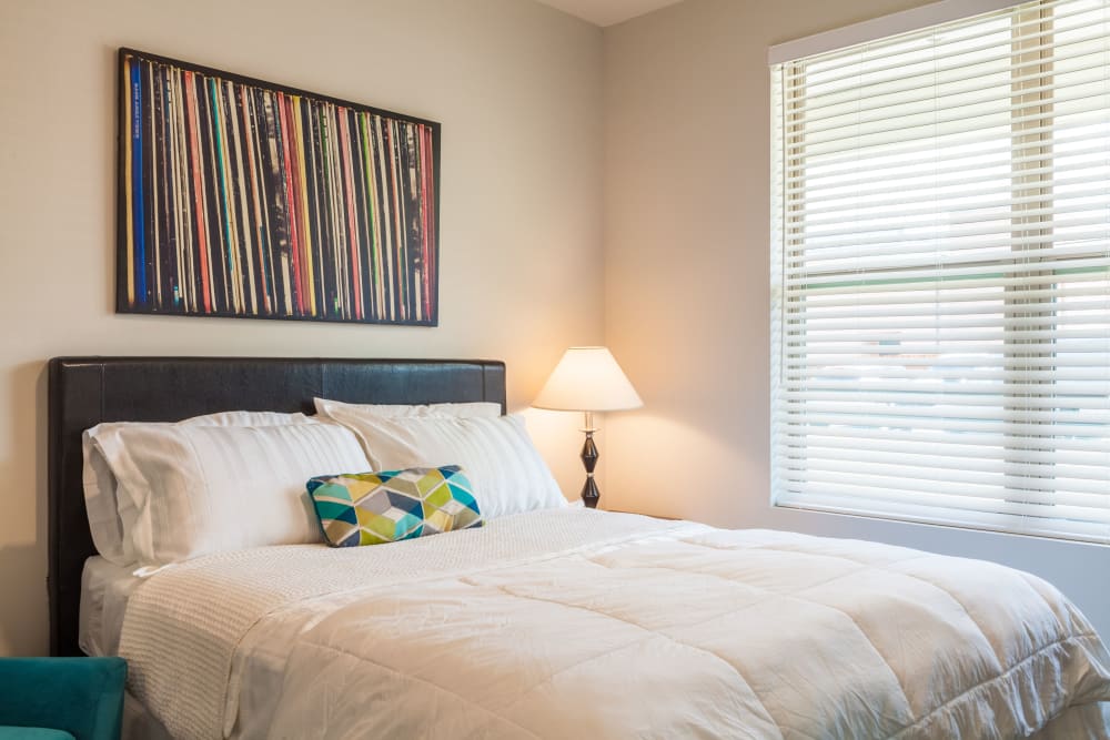 Comfortable model bedroom at Capitol Flats in Santa Fe, New Mexico