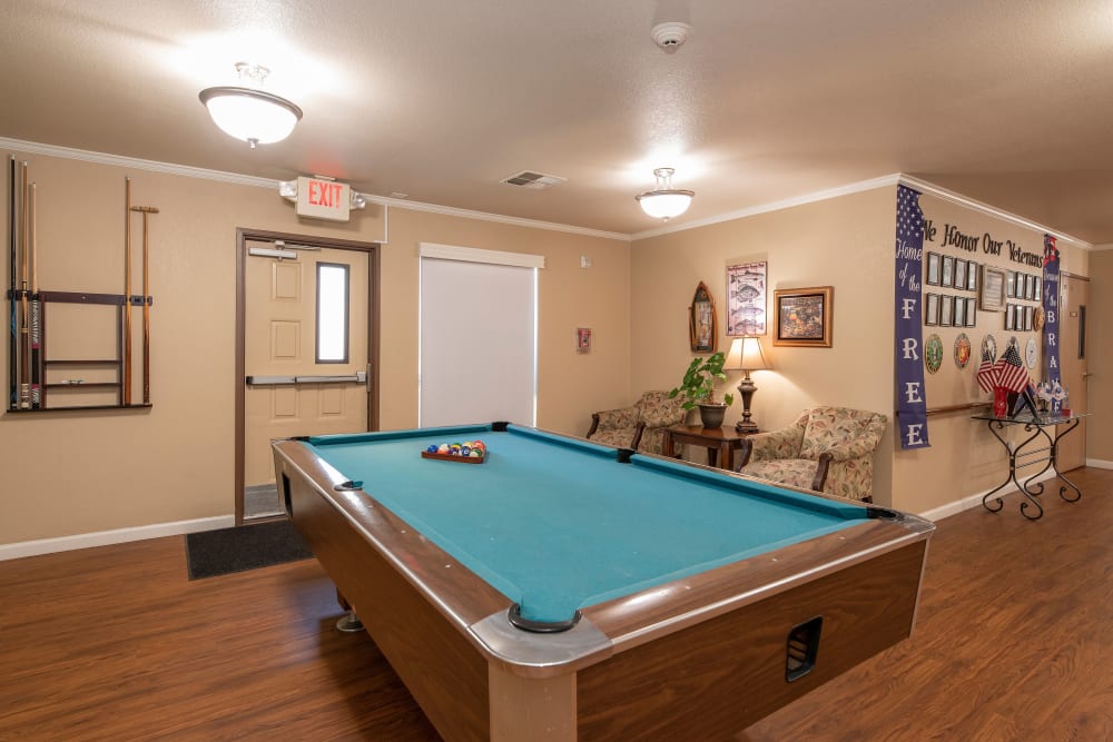 Game room at Lodi Commons Senior Living in Lodi, California