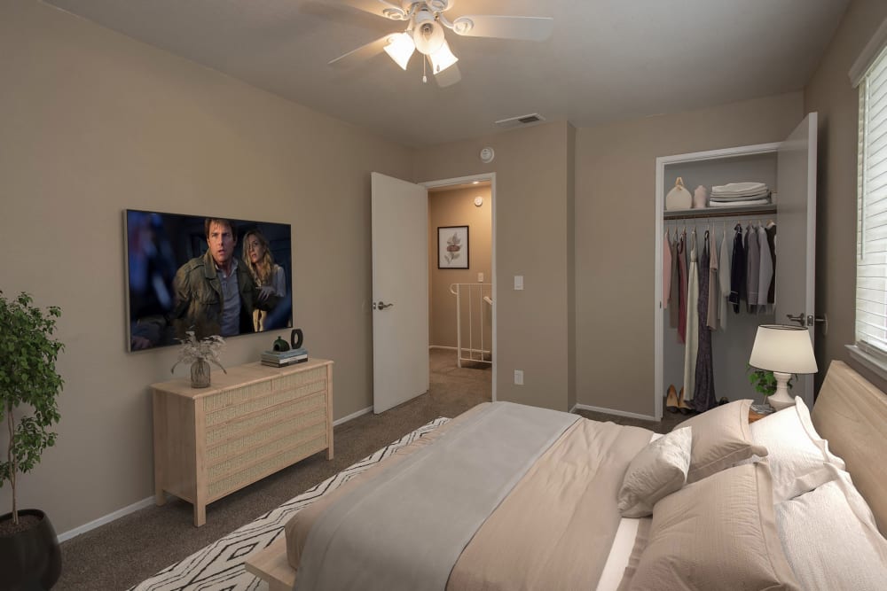 Bedroom area with closet at Auburn Townhomes in Auburn, California