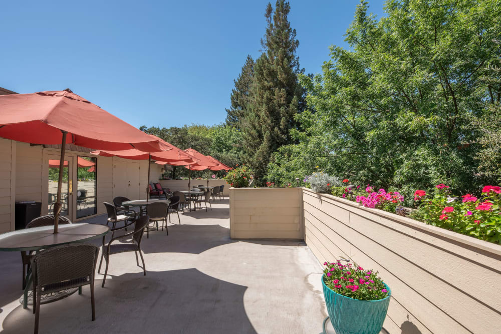 Patio Terrace at Campus Commons Senior Living in Sacramento, California