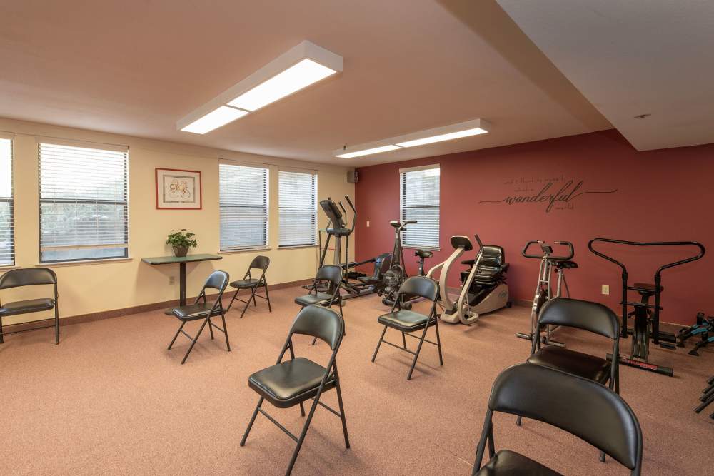 Fitness center at Hilltop Commons Senior Living in Grass Valley, California