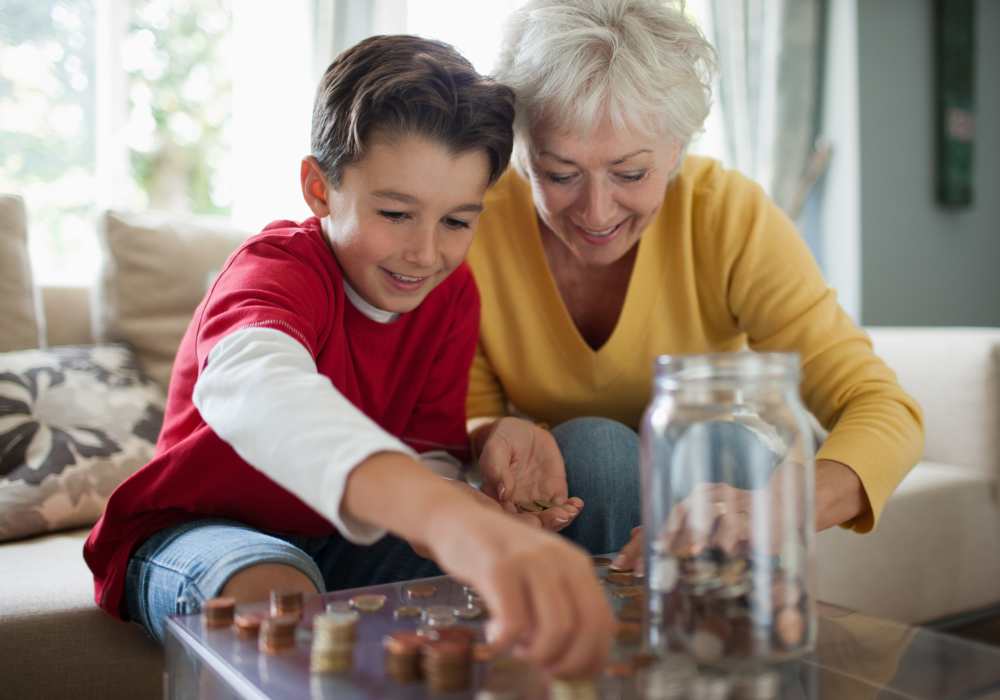 Happy resident and grandson at Clearwater at North Tustin in Santa Ana, California