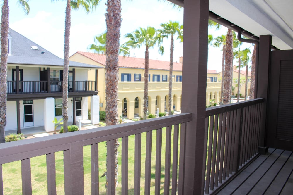 A townhome patio at The Village at NTC in San Diego, California