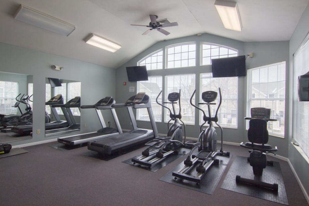 Spacious fitness center at Hills of Aberdeen Apartment Homes in Valparaiso, Indiana