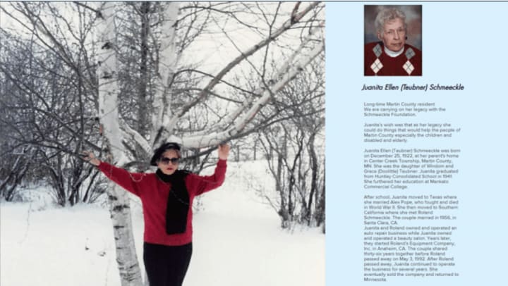 Goldfinch Estates is proud to be part of Juanita Schmeeckle’s legacy and her foresight.
