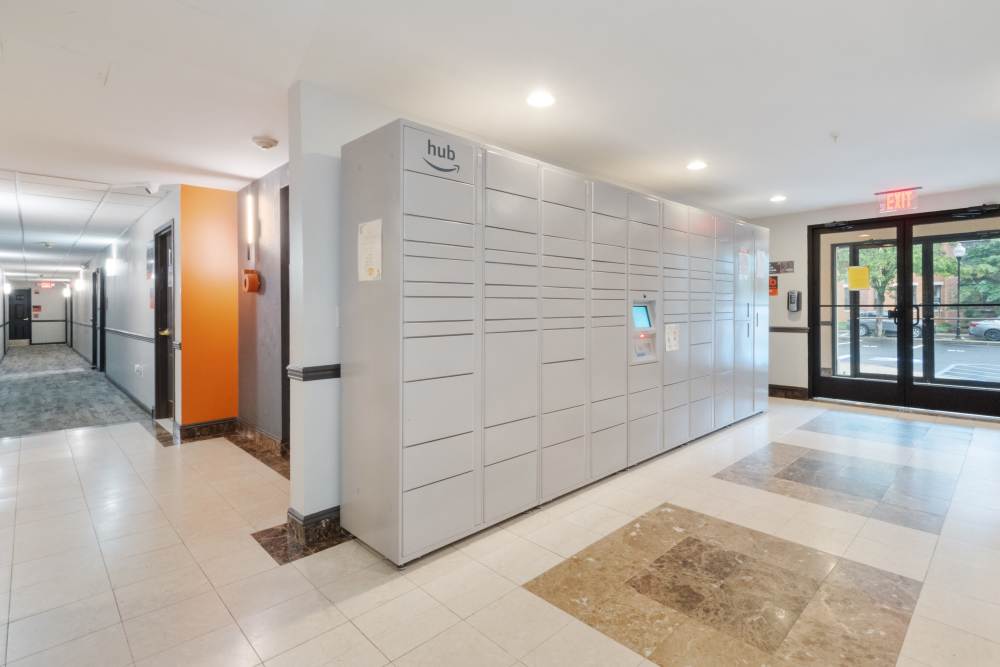 Amazon Hub package lockers at The Brunswick in New Brunswick, New Jersey