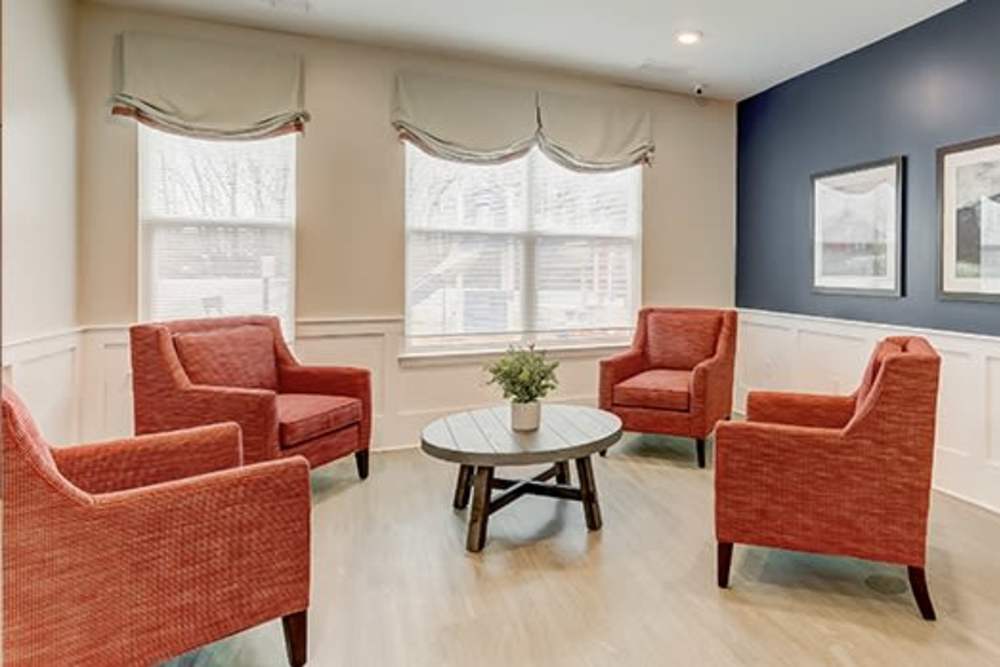 Seating area in clubhouse at Homes at Fountain Green in Bel Air, Maryland