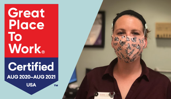 Great place to work certified with masked employee