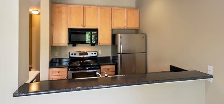 Modern kitchen at Worthington Luxury Apartments in Charlotte, North Carolina
