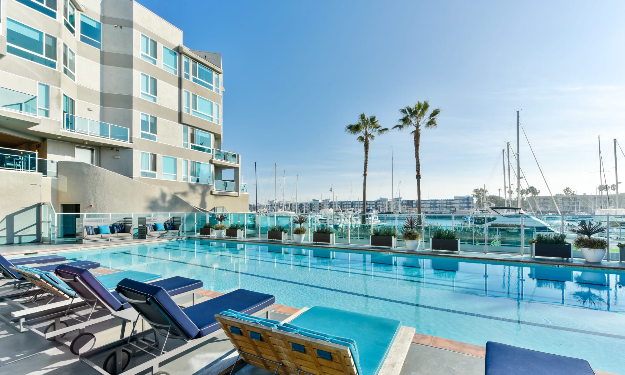 Beautiful resort style swimming pool at Esprit Marina del Rey in Marina del Rey, California