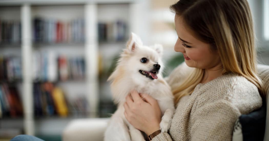 Resident and her dog enjoying their new home at Autumn View Apartments in Fayetteville, North Carolina