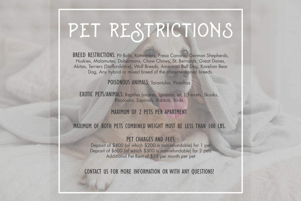Pet Restrictions and policies at Timnath Trail at Riverbend Apartment Homes